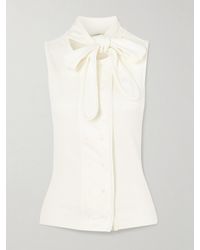 Lemaire - Tie-Neck Ribbed Stretch-Cotton And Linen-Blend Jersey Top - Lyst