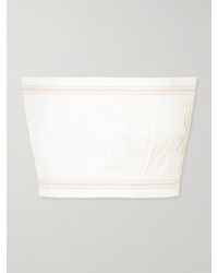 Emporio Sirenuse - Flavia Strapless Cropped Embroidered Pleated Cotton-Blend Top - Lyst