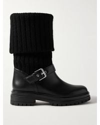 Gianvito Rossi - Thurso Buckled Leather And Ribbed-Knit Ankle Boots - Lyst