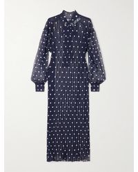 Marie Adam-Leenaerdt - Polka-Dot Chiffon-Trimmed Ribbed-Knit Midi Dress - Lyst