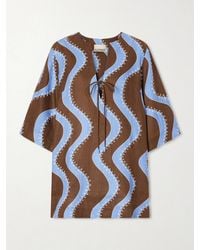 ALÉMAIS - Frankie Printed Embroidered Linen Mini Dress - Lyst