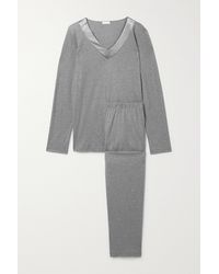 Hanro Jade Satin-trimmed Cotton And Modal-blend Jersey Pajama Set - Gray