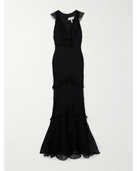Saloni - Rita Ruffled Tiered Silk-Crepon Maxi Dress - Lyst