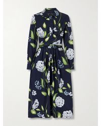 Oscar de la Renta - Wrap-Effect Floral-Print Cotton-Blend Poplin Shirt Dress - Lyst
