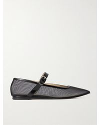 Le Monde Beryl - Patent Leather-Trimmed Glittered Mesh Mary Jane Ballet Flats - Lyst