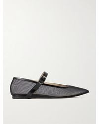 Le Monde Beryl - Patent Leather-Trimmed Glittered Mesh Mary Jane Ballet Flats - Lyst