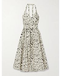Proenza Schouler - Rhea Belted Printed Cotton-Blend Poplin Halterneck Midi Dress - Lyst