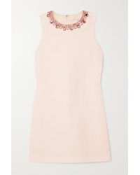 Andrew Gn Crystal-embellished Cotton-blend Bouclé-tweed Mini Dress - Pink