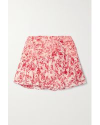LoveShackFancy Rhodes Floral-print Crinkled Silk-crepon Mini Skirt - Pink