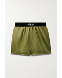 Tom Ford Velvet-trimmed Stretch-silk Satin Shorts - Green