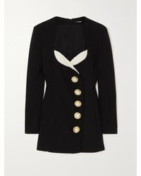 Balmain - Minikleid Aus Wolle Mit Gazebesatz, Zierknöpfen Und Falten - Lyst