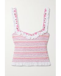LoveShackFancy Manila Embroidered Smocked Cotton-voile And Piqué Top - Pink