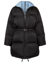 Prada Belted Quilted Shell Down Coat - Black