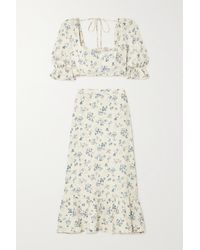 Reformation Fiona Floral-print Crepe Cropped Top And Midi Skirt Set - White