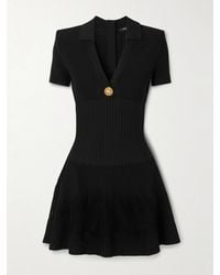 Balmain - Button-Embellished Ribbed Knit Mini Dress - Lyst