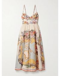 Zimmermann - Tallow Midikleid Aus Bedrucktem Leinen Mit Print Und Falten - Lyst