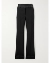 Ferragamo - Silk-Blend Satin-Trimmed Grain De Poudre Wool Slim-Leg Pants - Lyst