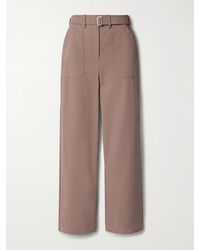 Theory - Belted Cotton-Blend Twill Straight-Leg Pants - Lyst
