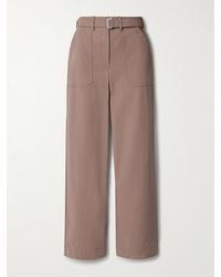 Theory - Belted Cotton-Blend Twill Straight-Leg Pants - Lyst