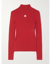 Courreges - Pullover Aus Gerippter Wolle Mit Stickerei - Lyst
