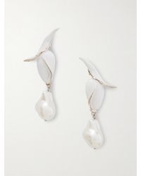 Erdem - Flower Bud Small-Tone, Mother-Of-Pearl And Enamel Earrings - Lyst