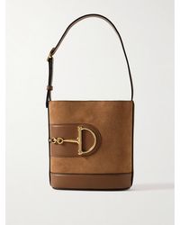 Gucci - 73 Mini Horsebit-Embellished Leather-Trimmed Suede Bucket Bag - Lyst