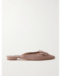 Manolo Blahnik - Maysale Buckled Suede Point-Toe Flats - Lyst