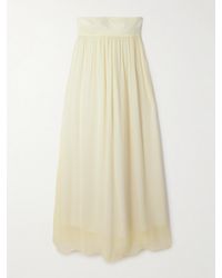 Posse - Solene Strapless Draped Shirred Crepe-Twill And Chiffon Maxi Dress - Lyst