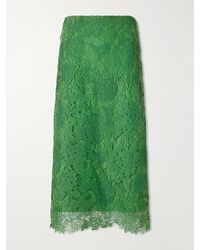 Carolina Herrera - Guipure Lace-Trimmed Mesh Midi Skirt - Lyst