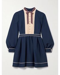 Valentino Garavani - Ricrac, Georgette And Velvet-Trimmed Wool And Silk-Blend Mini Dress - Lyst