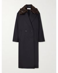 Rohe - Ezra Doppelreihiger Mantel Aus Einer Wollmischung Mit Faux-Fur-Besatz - Lyst
