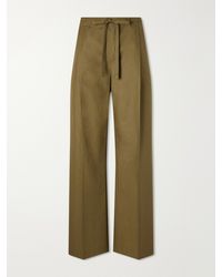 Another Tomorrow - Pleated Cotton-Poplin Straight-Leg Pants - Lyst
