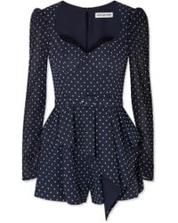 Self-Portrait Belted Lace-trimmed Fil Coupé Crepe Playsuit - Blue