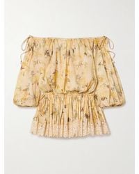 Zimmermann - Cascadian Schulterfreies Minikleid Aus Baumwoll-Voile Mit Blumenprint Und Spitzenbesätzen - Lyst