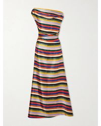 STAUD - Phare One-Shoulder Draped Striped Silk-Blend Satin Maxi Dress - Lyst