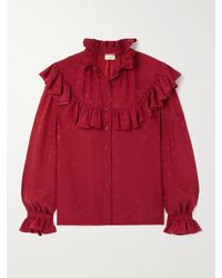 Saint Laurent - Ruffled Floral Silk-Jacquard Blouse - Lyst