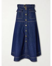 Zimmermann - Belted Denim Midi Skirt - Lyst