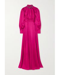 Andrew Gn Crystal-embellished Gathered Silk-satin Gown - Pink
