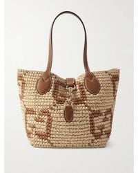Gucci - Leather-Trimmed Logo-Jacquard Raffia Tote - Lyst