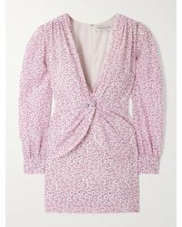Alessandra Rich - Wrap-Effect Embellished Pleated Floral-Print Silk Crepe De Chine Mini Dress - Lyst