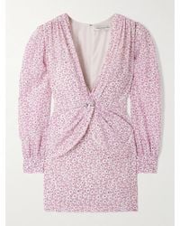 Alessandra Rich - Wrap-Effect Embellished Pleated Floral-Print Silk Crepe De Chine Mini Dress - Lyst