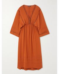 Loro Piana - Henrietta Embroidered Silk Crepe De Chine Midi Dress - Lyst