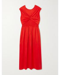 TOVE - Mahaney Gathered Smocked Silk Midi Dress - Lyst