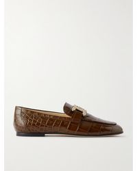 Tod's - Kate Embellished Croc-Effect Leather Loafers - Lyst