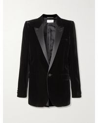 Saint Laurent - Blazer Aus Samt Mit Satinbesatz - Lyst