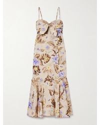 Zimmermann - Robe Midi En Lin À Imprimé Fleuri, À Découpe Et À Nœud Coco - Lyst