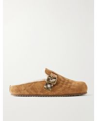 Burberry - Urchin Check Shearling-Trimmed Clogs - Lyst