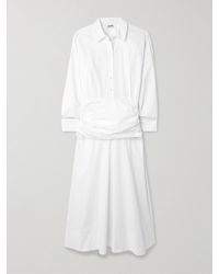 STAUD - Indya Gathered Cotton-Blend Poplin Midi Shirt Dress - Lyst