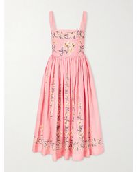 Agua Bendita - Mielero Promesa Bead-Embellished Floral-Print Linen Midi Dress - Lyst
