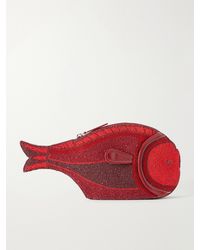 STAUD - Pesce Beaded Leather Clutch - Lyst